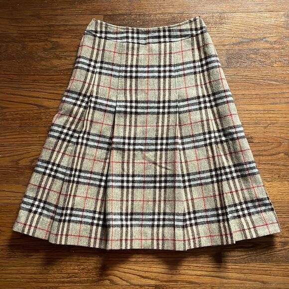 Vintage Burberry Pleated Wool Skirt - Picture 1 of 7